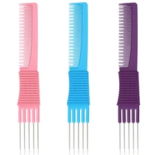 3 Pack Lift Teasing Combs with Metal Prong Salon Teasing Back Combs Hair Styling