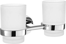 Double Toothbrush Holder, Wall Mounted Glass Tumbler Holder with Frosted Glass,