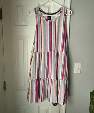 GAP Women's Pink Blue Striped Cotton Modal Sleeveless Dress Size Large
