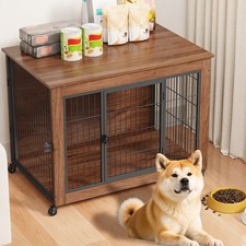 Dog Crate Furniture, Indoor Dog Kennel w/ 2 Doors Steel Metal Pet Cage End Table