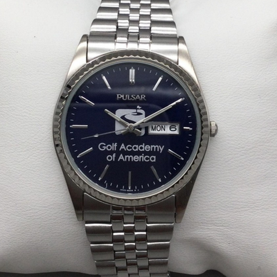 #ad Pulsar Watch Men 35mm Silver Tone Golf Academy Blue Dial Box New Battery 7.5quot; $38.24