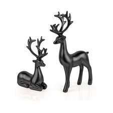 2 Pack Resin Christmas Reindeer Figurines Deer Statues Elk Sculpture Deer Orn...