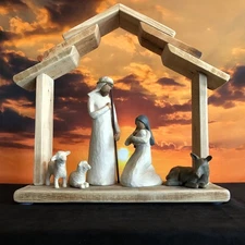 Salvaged Wood Shingle Roof Nativity Stable - Rustic Handcrafted Primitive Decor