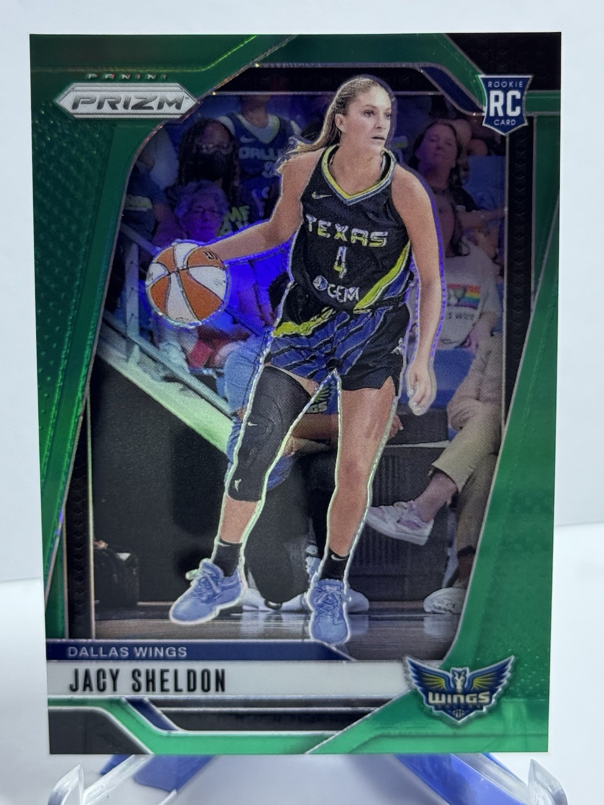 Jacy Sheldon Rookie Card 2024 Panini Prizm WNBA Green Prizm-#4 Dallas Wings RC A