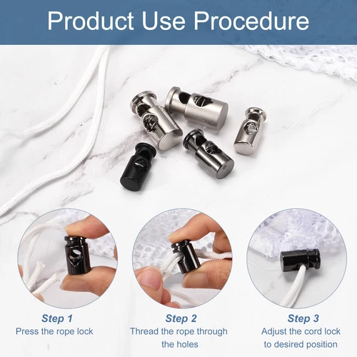 12pcs Single Hole Spring Cord Locks Toggle Stoppers 0.25"Hole for Clothes Black - Picture 4 of 7