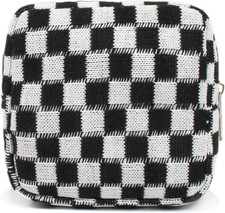 Small Black Makeup Bag for Purse, Mini Checkered Cosmetic Bag Zipper Cute Make U