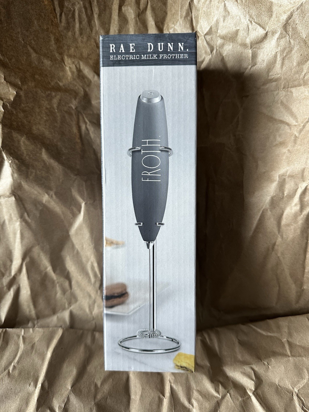 Rae Dunn Froth Electric Milk Frother Gray Classic Foam Whipped Coffee Bar +stand