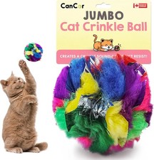 Interactive Jumbo Cat Crinkle Ball Toy   3.5" Safe Indoor Play for Cats