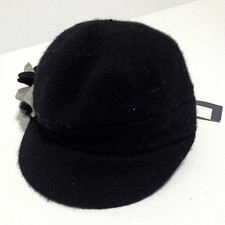 Sombrero de periodista cadete Betmar New York para mujer mezcla de lana negra con flor gris