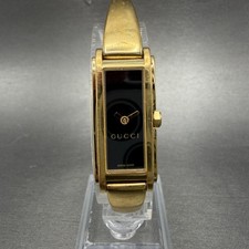 Gucci Tank Watch Women 14mm Black Dial Gold Tone Rectangle 109 New Battery