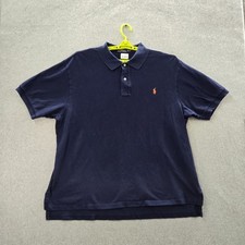 Polo Ralph Lauren Men Polo 2XB BIG Blue Embroidered Button Logo Short Sleeve