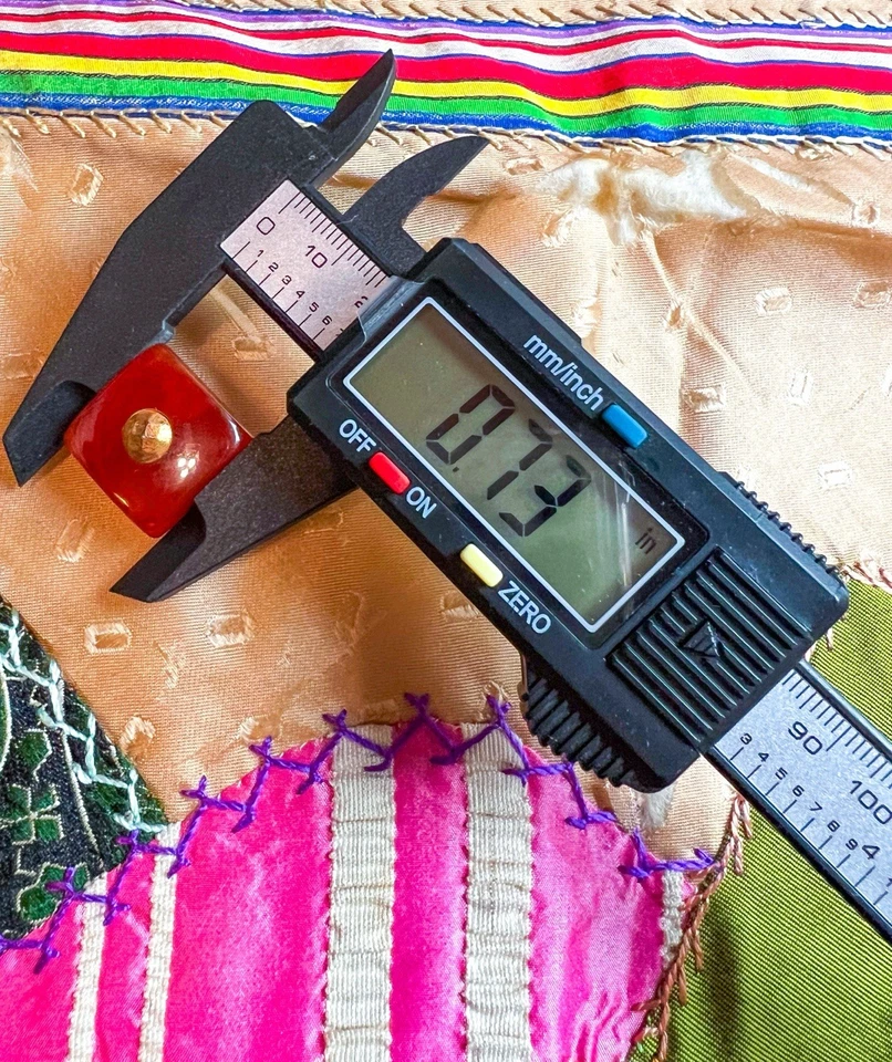 Vintage Bakelite Button Cherry Amber Tortoise Brown Red Square Gold 3/4” OME - Image 2 of 3