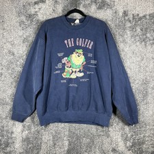 Vintage Looney Tunes Sweatshirt Mens XL Taz The Golfer Warner Bros Dark Blue