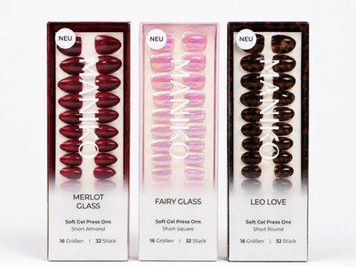 Maniko press Ons Set Leo Love , merlot Glass , Fairy Glass UV Nägel Kleben