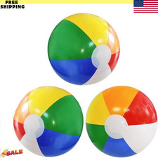 Beach Ball 3x Lot Multi Color Rainbow Inflatable Beach Balls for Pool Party Outd