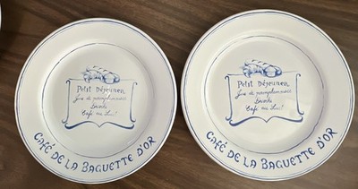 Williams Sonoma Petit Dejeuner Cafe De La Baguette D'Or Blue & White 9  Plates 2