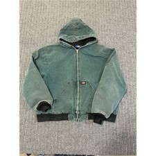 Vintage Dickies Hooded Work Jacket Mens XL Green Canvas Thermal Lined Distressed