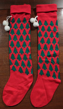 Vintage 80s 90s Acrylic Christmas Stocking Lot Tree Pom Pom 2 Stockings