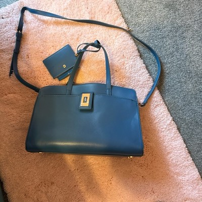 DKNY Blue Satchel for Women with Double Handles, Adjustable Strap, Logo, Pouch