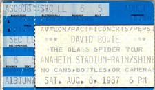 DAVID BOWIE CONCERT TICKET STUB, ANAHEIM STADIUM, AUG. 8 1987