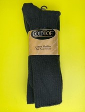 New 3 Pair Vintage Gold Toe Cotton Fluffies Black Crew Socks Size 10-13 USA Made