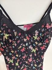 Betsey Johnson Womens Cami M Y2K Sheer Trim Bow Whimsigoth Babydoll Coquette