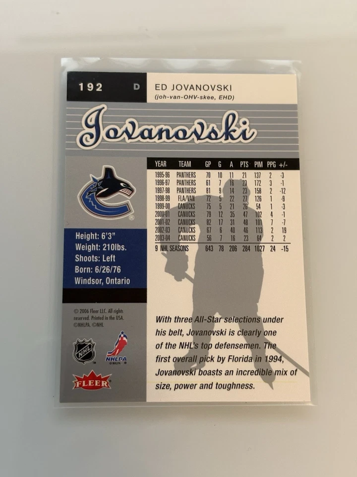 2005-06 Fleer Ultra Ed Jovanovski #192 - Image 2 of 2