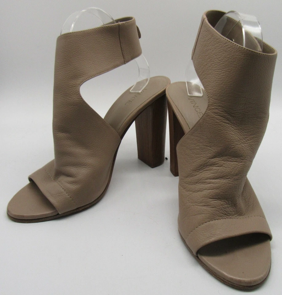 Tacones Vince de cuero beige con correa al tobillo y punta abierta talla 8,5 M Foto 2 de 4