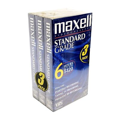 3 Pack Maxell Video Cassette T120 VHS 6 Hour Tapes High Quality Recording Tapes