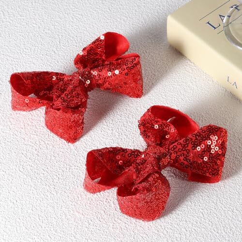 Glitter Sequin Bow Hair Clips 4 Inch Sparkly Fashion Bow Hairpin Alligator Red - Bild 2 von 7