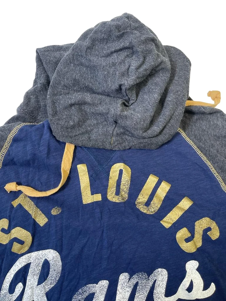 G-III Women's St. Louis Rams Raglan Hoodie Long Sleeve T-shirt, Navy/Gray- Large - Image 3 of 4