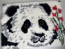 Panda Bear  Bamboo Flower Hand Made Latch Hook Rug Tapestry Completed 20  x 26"