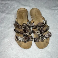 Vionic Wedge Sandals Adjustable Triple Strap Natural Snakeskin Slides Radia 8