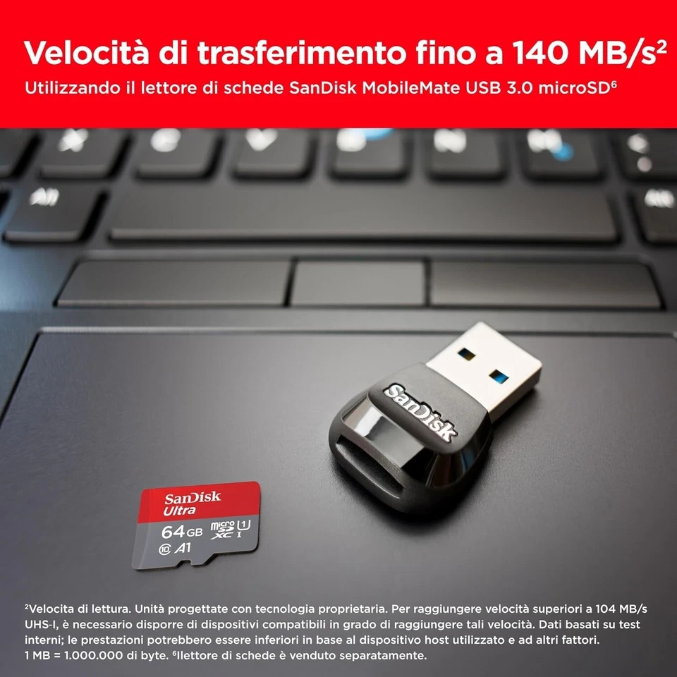 Sandisk 64 Gb Ultra Sdxc Scheda Di Memoria, Con Velocità Fino A 140 Mb/S - Immagine 3 di 4
