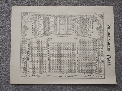 Philharmonic Hall & Queen's Hall Grand Circle Seating Chart Antique Print - 1910