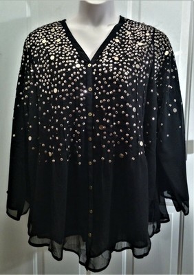 NWT Roaman's L/S Lined Black Tent Top Covered in Gold Sequins,  Women's 18W