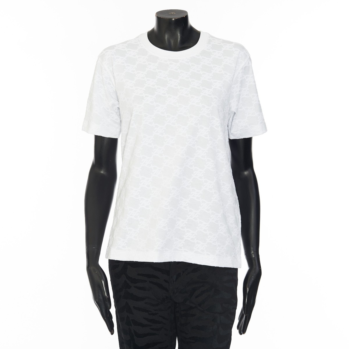 FENDI 690$ Women's FF Karligraphy Jacquard T-shirt In White Cotton