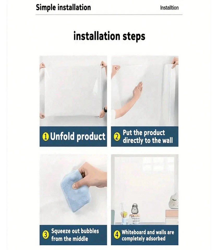 “Reusable Dry Erase Whiteboard Roll 17.7’’ x 78.7’’ | Static Cling Wall Sticker - Image 2 of 4