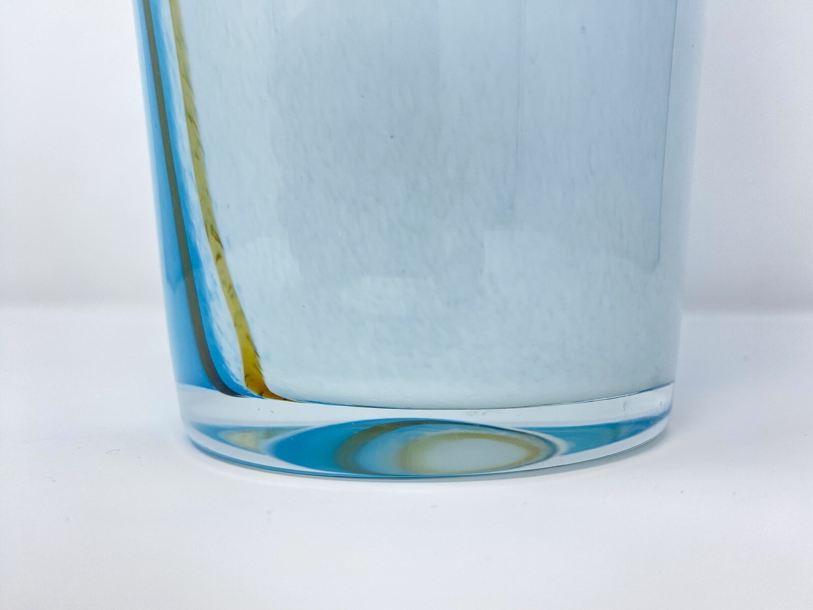 14.5” TALL Art Glass Hand Blown Aqua Turquoise Blue White Stripe Murano