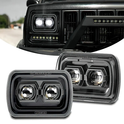 Pair 5x7'' 7x6'' LED Aluminum Headlights Hi/Lo Beam For Jeep Cherokee 1985-2001 