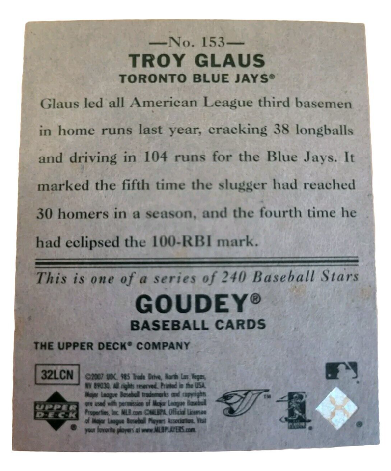 2007 Upper Deck Goudey Troy Glaus 153 Baseball Card Tampa Bay Rays MLB