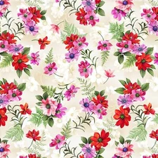 Michael Miller - Red Flowers Cream Cotton Fabric by the Yard