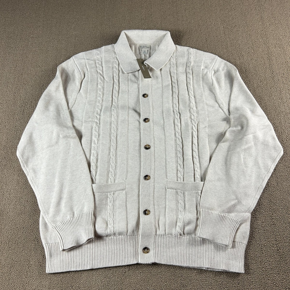 J.Crew Men's Heritage Cotton Cable Knit Cardigan Sweater Ivory