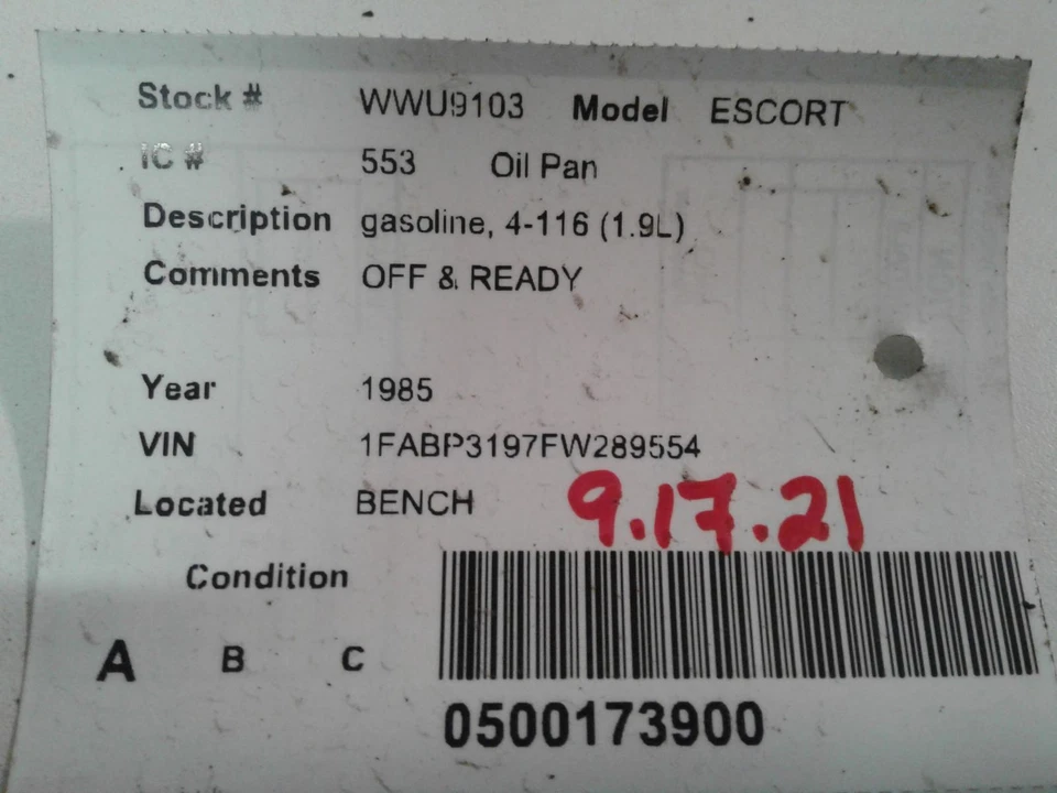 Used Engine Oil Pan fits: 1985 Ford Escort Grade A - Image 4 of 4