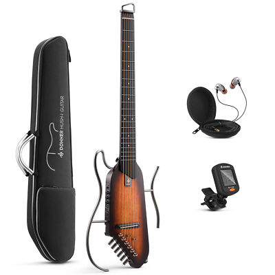 Donner HUSH I Acoustic Electric Guitar Silnet Playing With Accessories Sunburst