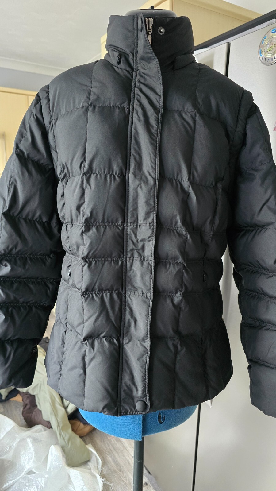 Per Una Black Down Feather Puffer Coat with Zip Sleeves Size M