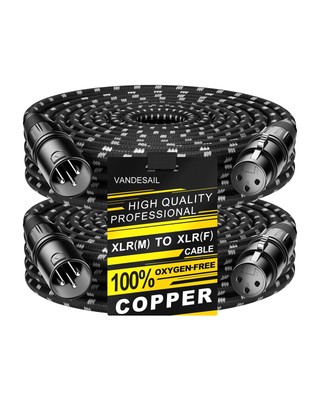 XLR Cables 50ft 2 Pack Nylon Braided Male to Female Mic Cord Black