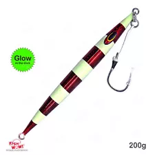 200g Red Glow Fast Fall jig 7oz sink Vertical Fishing Flat bait BKK jigging Hook