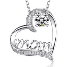 Heart Shaped Rhinestone Mom Pendant Necklace Chic Silvery Women Mother Gift New
