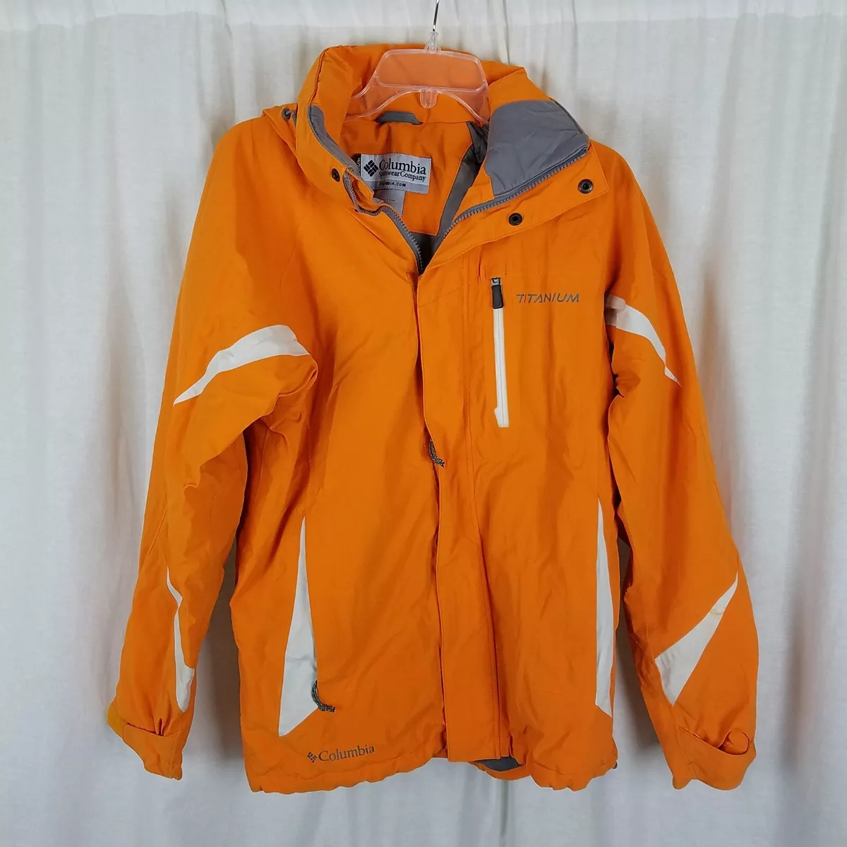 Columbia Titanium Omni Tech Hooded Winter Ski Snow Jacket Parka Mens S  Orange